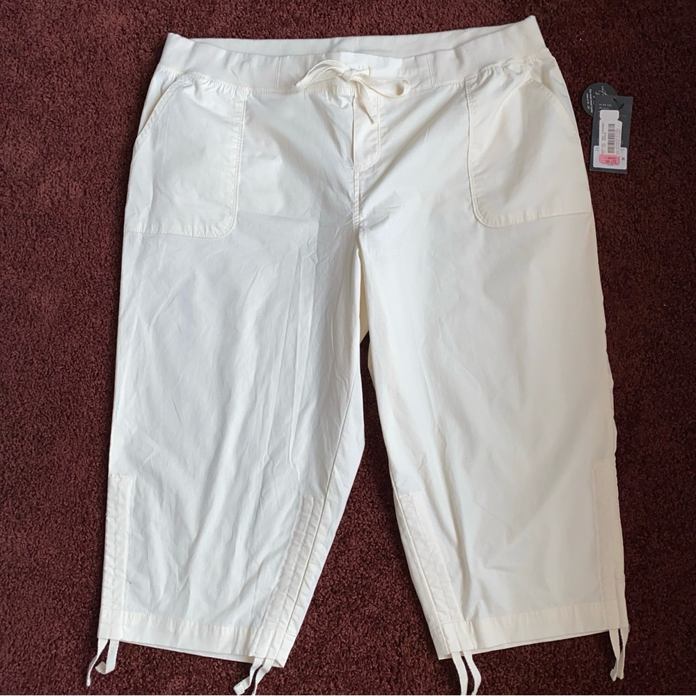 Kinesis Cropped Pants Womens Size XL White Pull On Drawstring Pockets Casual NEW